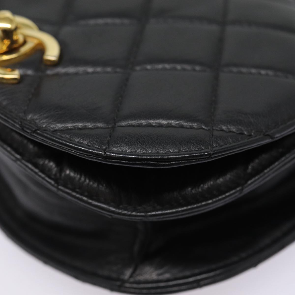 CHANEL Matelasse Turn Lock Waist bag Leather Black Gold CC yk14337