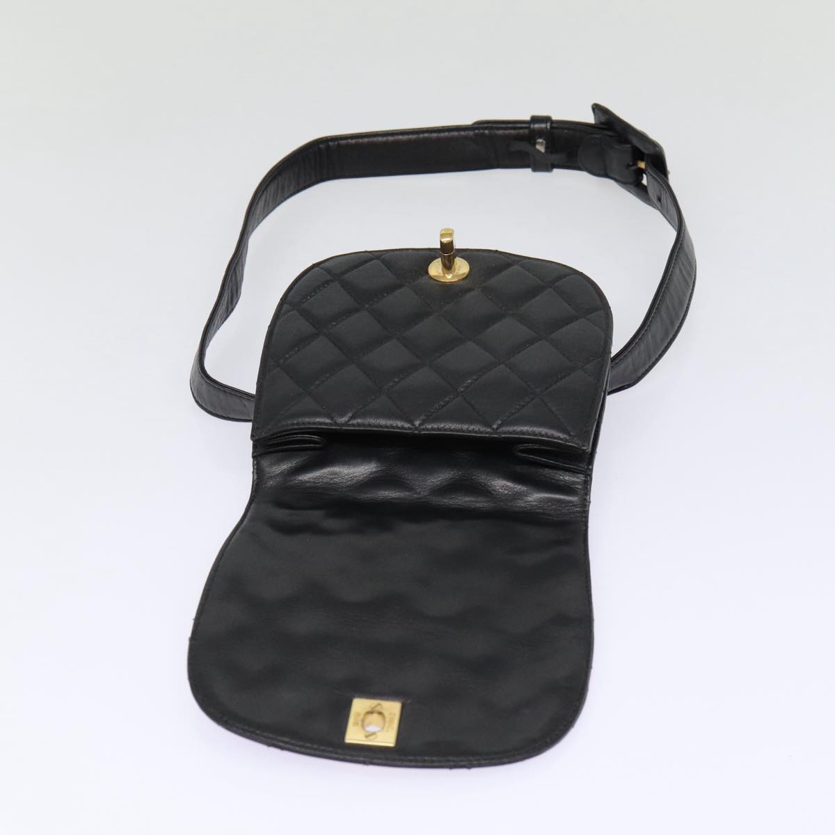 CHANEL Matelasse Turn Lock Waist bag Leather Black Gold CC yk14337