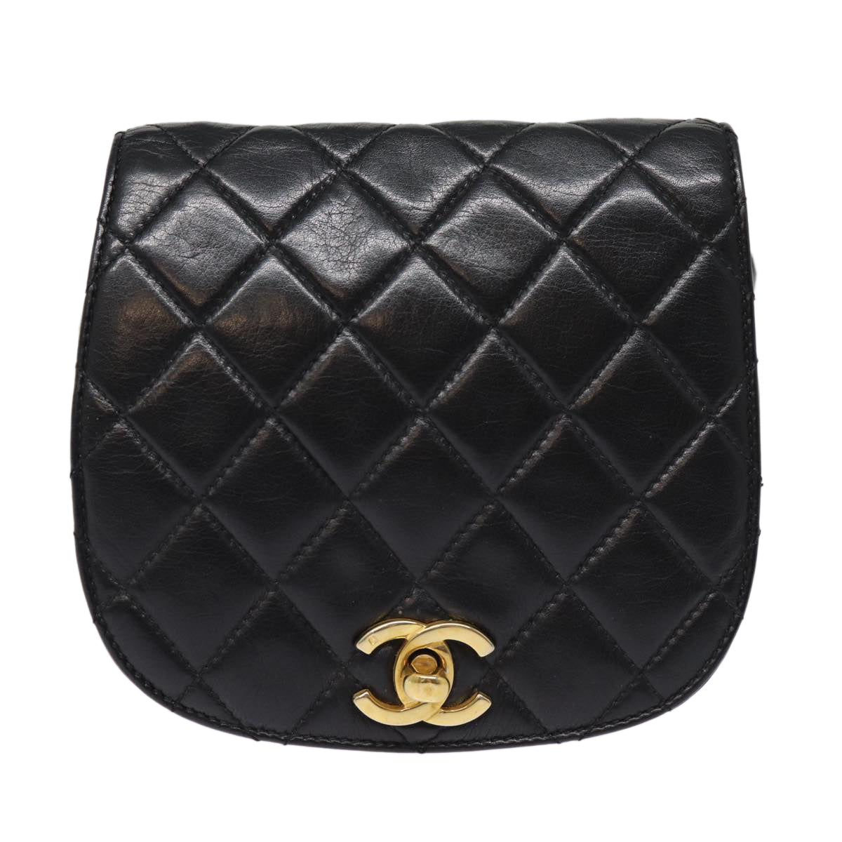 CHANEL Matelasse Turn Lock Waist bag Leather Black Gold CC yk14337