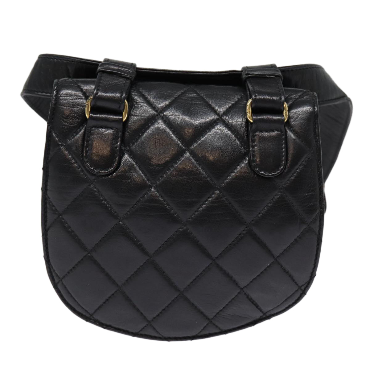 CHANEL Matelasse Turn Lock Waist bag Leather Black Gold CC yk14337