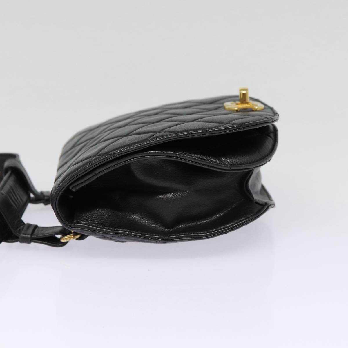 CHANEL Matelasse Turn Lock Waist bag Leather Black Gold CC yk14337