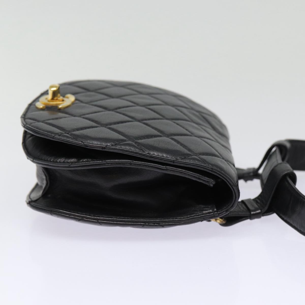 CHANEL Matelasse Turn Lock Waist bag Leather Black Gold CC yk14337