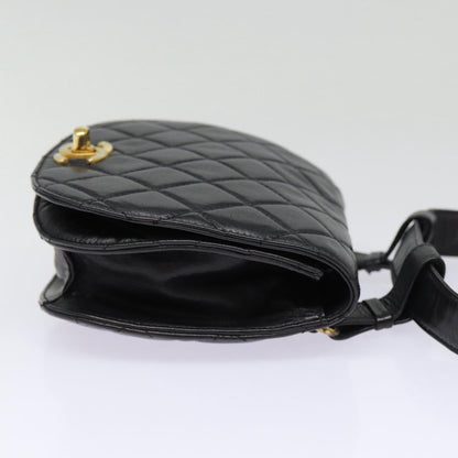 CHANEL Matelasse Turn Lock Waist bag Leather Black Gold CC yk14337