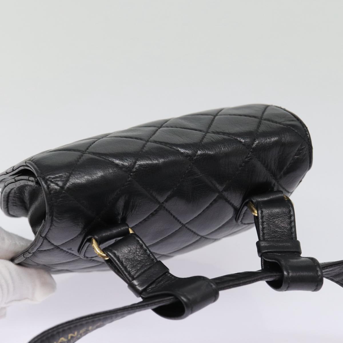 CHANEL Matelasse Turn Lock Waist bag Leather Black Gold CC yk14337