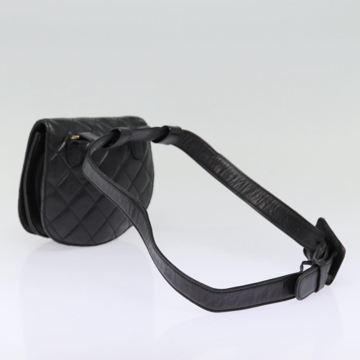 CHANEL Matelasse Turn Lock Waist bag Leather Black Gold CC yk14337