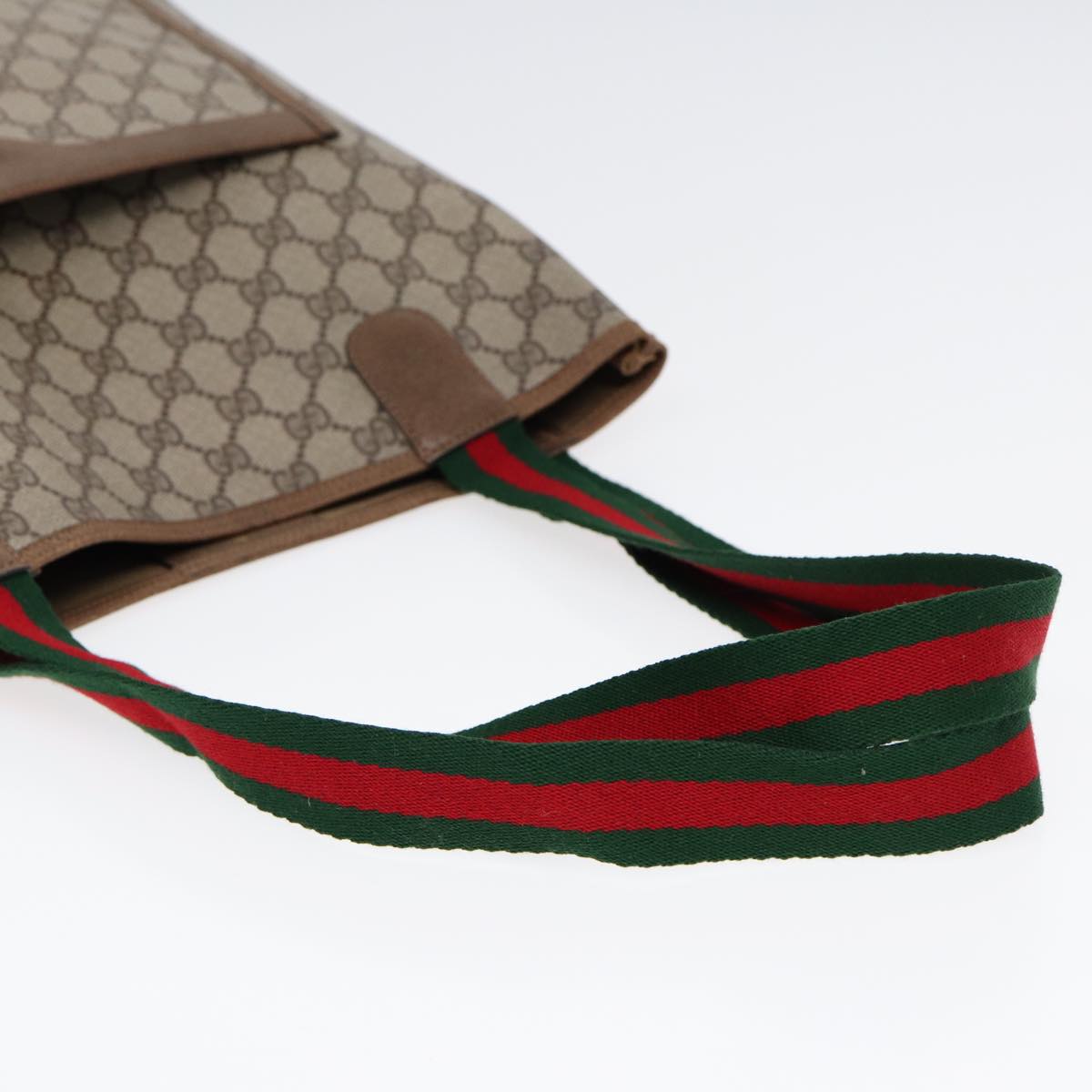 GUCCI GG Supreme Web Sherry Line Tote Bag PVC Beige Red 39 02 003  14357