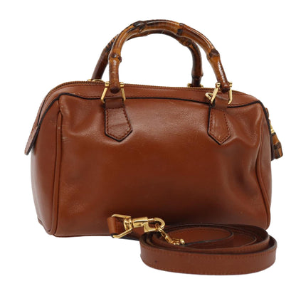 GUCCI Bamboo Hand Bag Leather 2way Brown Gold 007 3444 0232  14371