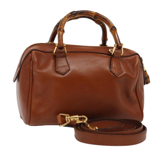 GUCCI Bamboo Hand Bag Leather 2way Brown Gold 007 3444 0232  14371