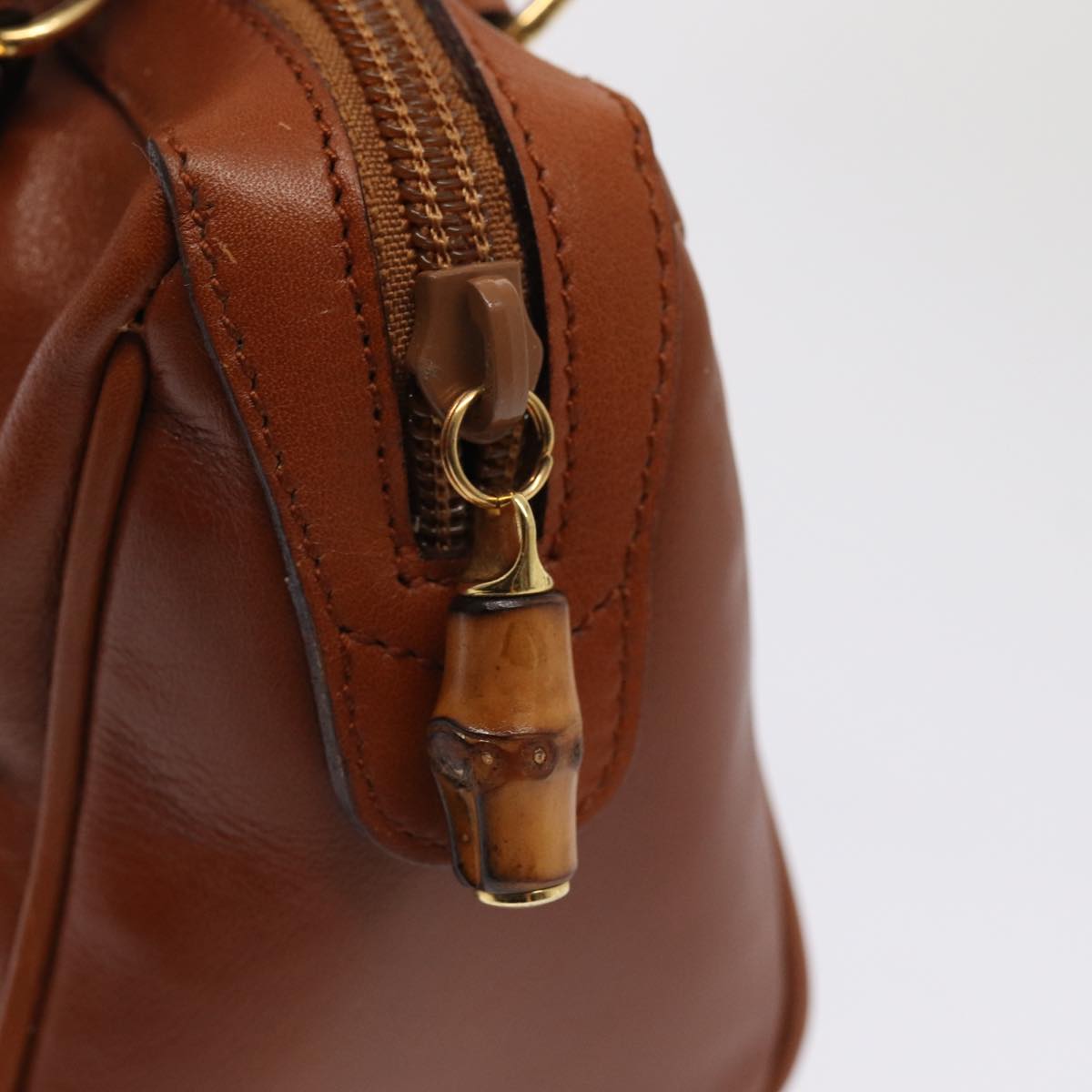 GUCCI Bamboo Hand Bag Leather 2way Brown Gold 007 3444 0232  14371
