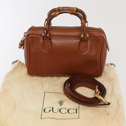 GUCCI Bamboo Hand Bag Leather 2way Brown Gold 007 3444 0232  14371