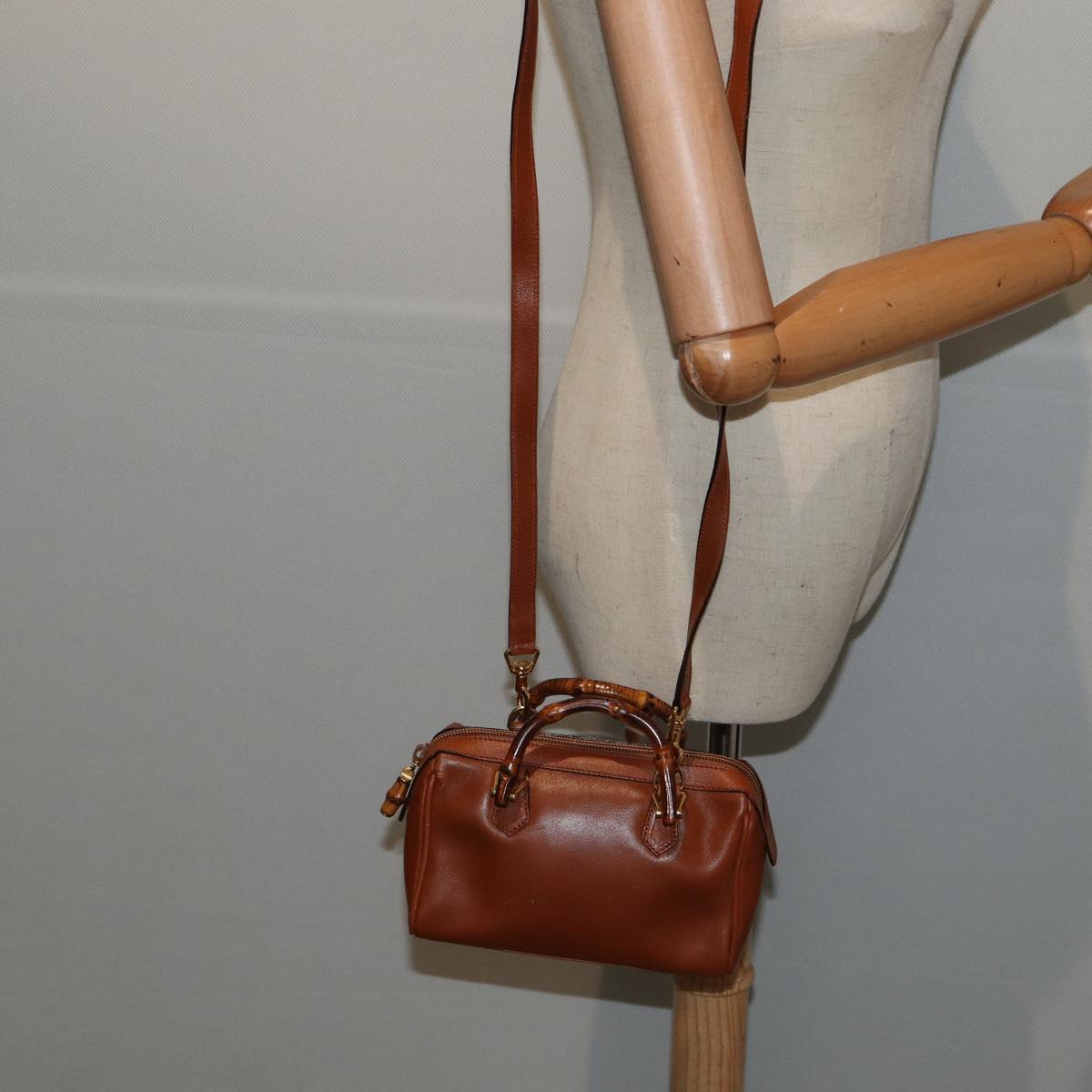 GUCCI Bamboo Hand Bag Leather 2way Brown Gold 007 3444 0232  14371
