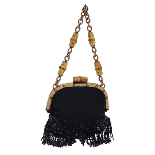 GUCCI Bamboo Beads Chain Purse Pouch Canvas Black 125587  14373