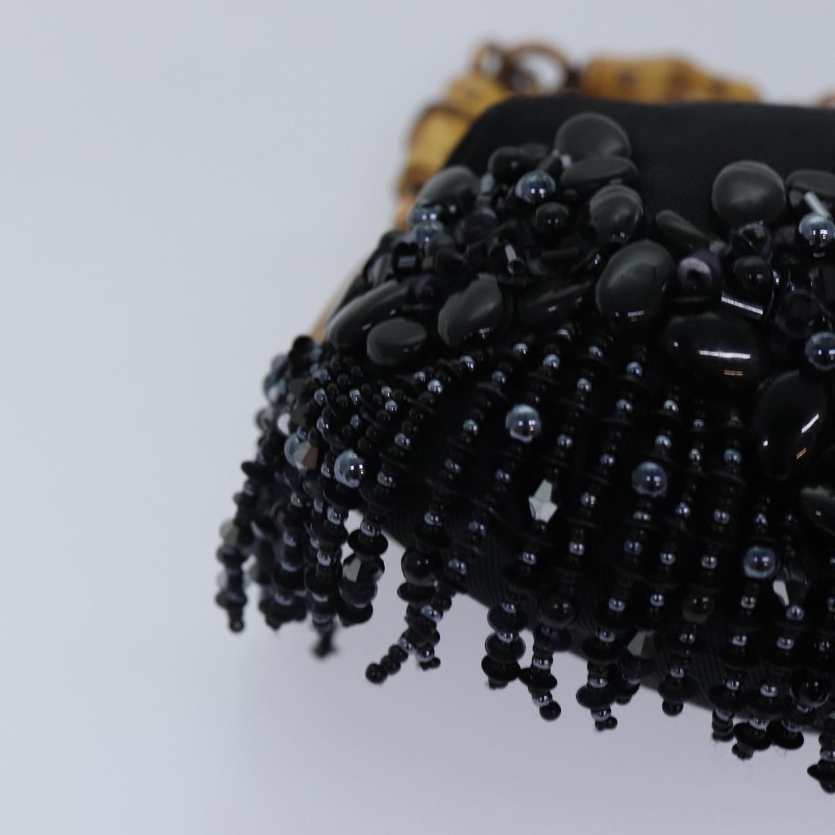 GUCCI Bamboo Beads Chain Purse Pouch Canvas Black 125587  14373