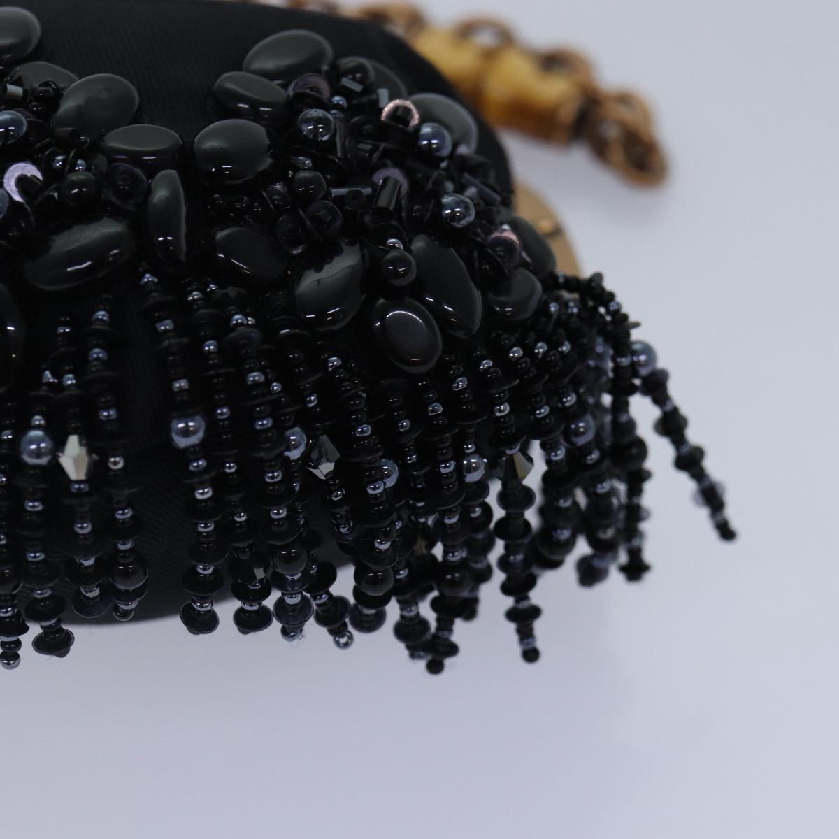 GUCCI Bamboo Beads Chain Purse Pouch Canvas Black 125587  14373