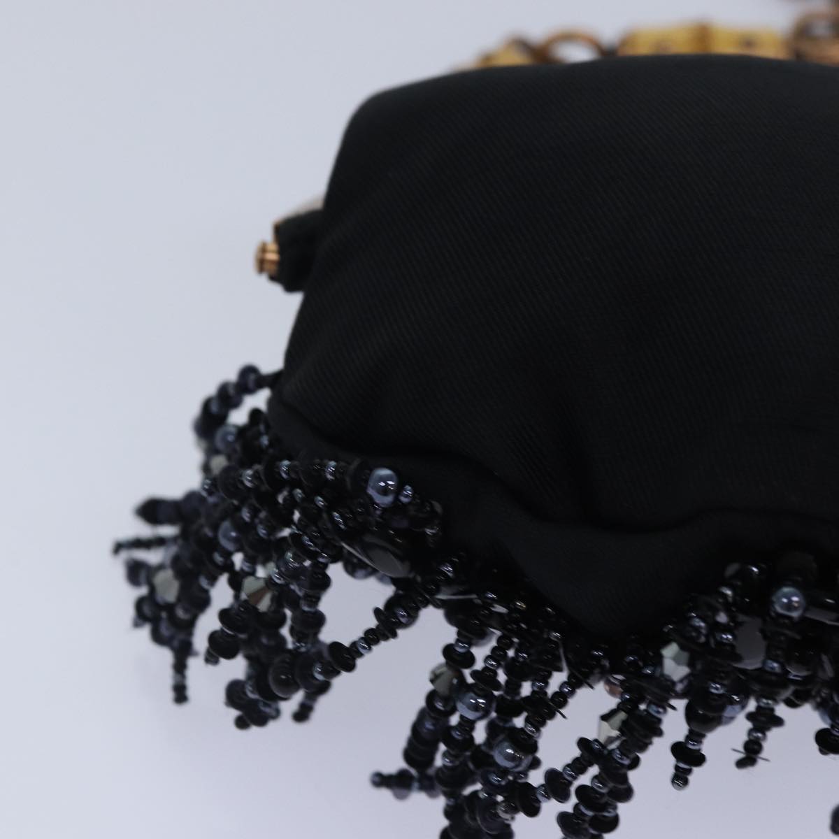 GUCCI Bamboo Beads Chain Purse Pouch Canvas Black 125587  14373