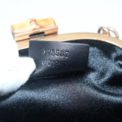 GUCCI Bamboo Beads Chain Purse Pouch Canvas Black 125587  14373