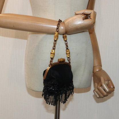 GUCCI Bamboo Beads Chain Purse Pouch Canvas Black 125587  14373