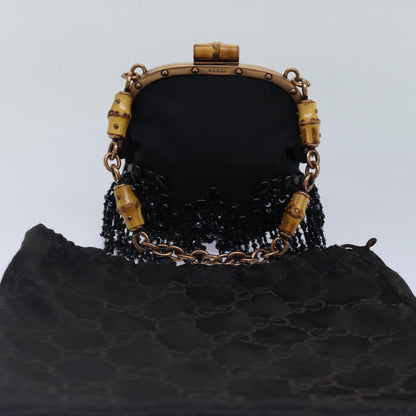 GUCCI Bamboo Beads Chain Purse Pouch Canvas Black 125587  14373