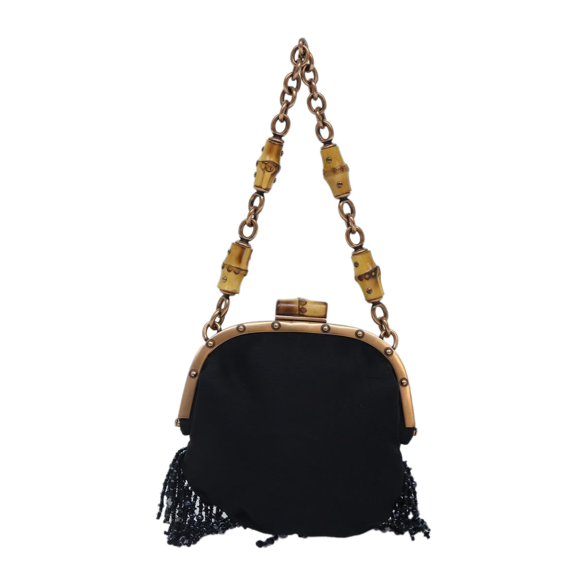 GUCCI Bamboo Beads Chain Purse Pouch Canvas Black 125587  14373