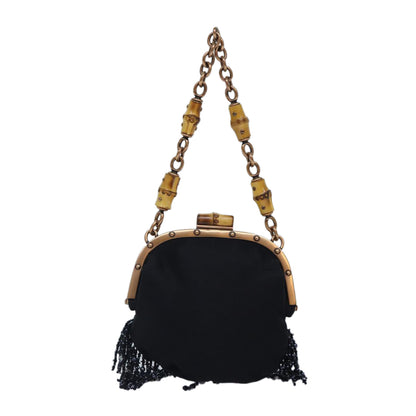 GUCCI Bamboo Beads Chain Purse Pouch Canvas Black 125587  14373