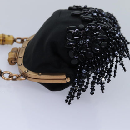 GUCCI Bamboo Beads Chain Purse Pouch Canvas Black 125587  14373