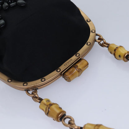 GUCCI Bamboo Beads Chain Purse Pouch Canvas Black 125587  14373