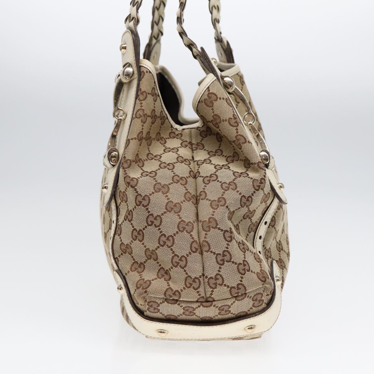 GUCCI GG Canvas Horsebit Tote Bag Beige Silver 137621  14424