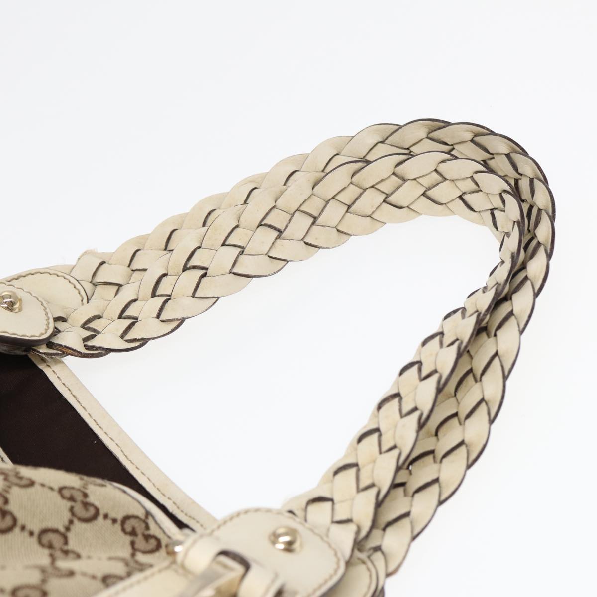 GUCCI GG Canvas Horsebit Tote Bag Beige Silver 137621  14424