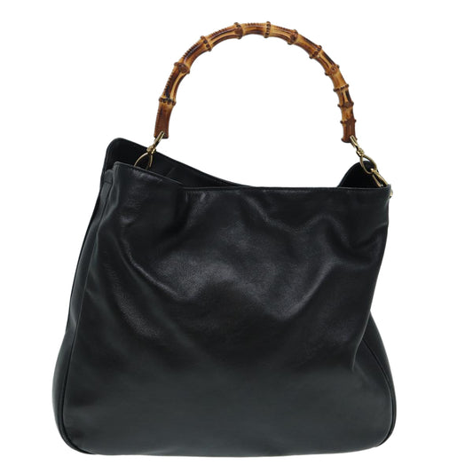 GUCCI Bamboo Hand Bag Leather Black Gold 001 3754 1577  14446
