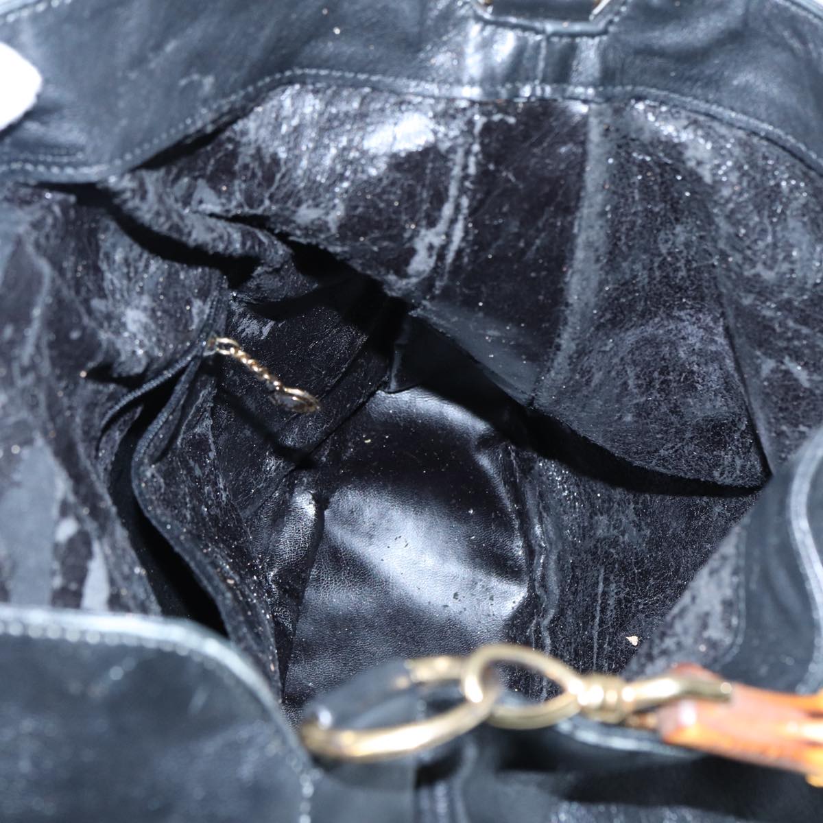 GUCCI Bamboo Hand Bag Leather Black Gold 001 3754 1577  14446