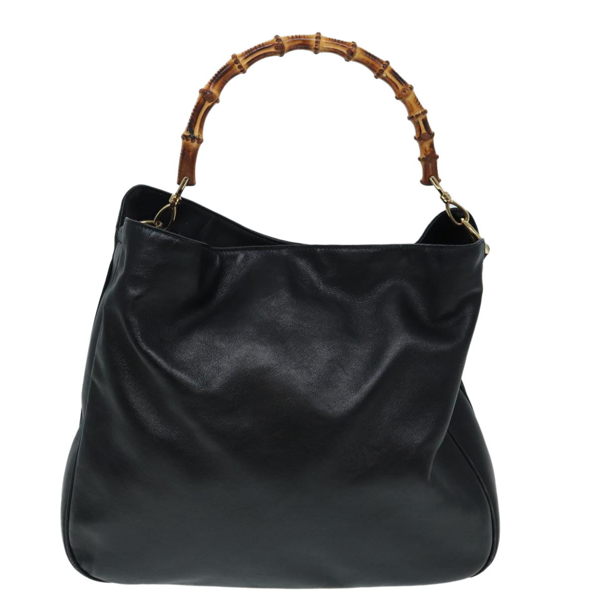 GUCCI Bamboo Hand Bag Leather Black Gold 001 3754 1577  14446