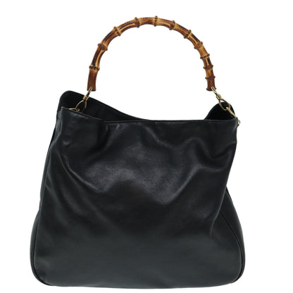 GUCCI Bamboo Hand Bag Leather Black Gold 001 3754 1577  14446