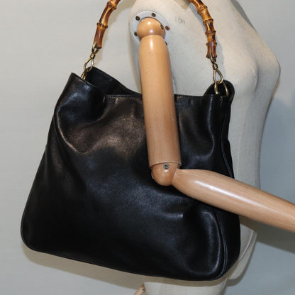 GUCCI Bamboo Hand Bag Leather Black Gold 001 3754 1577  14446