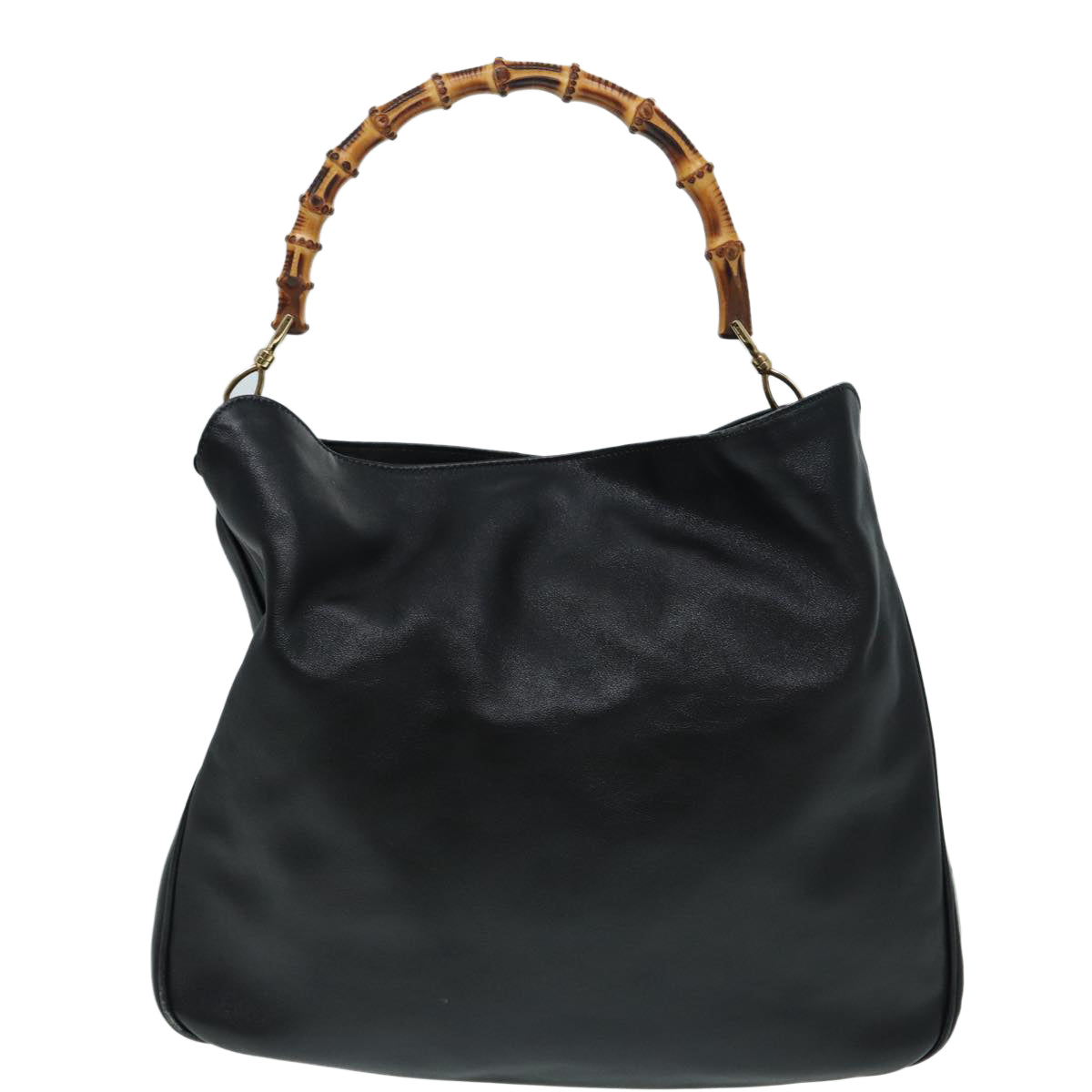 GUCCI Bamboo Hand Bag Leather Black Gold 001 3754 1577  14446
