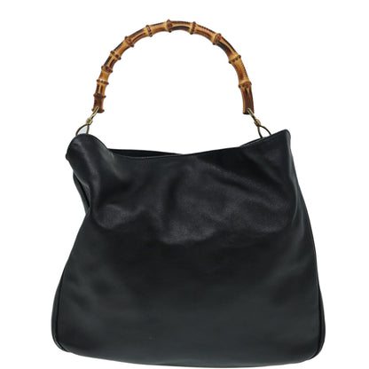 GUCCI Bamboo Hand Bag Leather Black Gold 001 3754 1577  14446