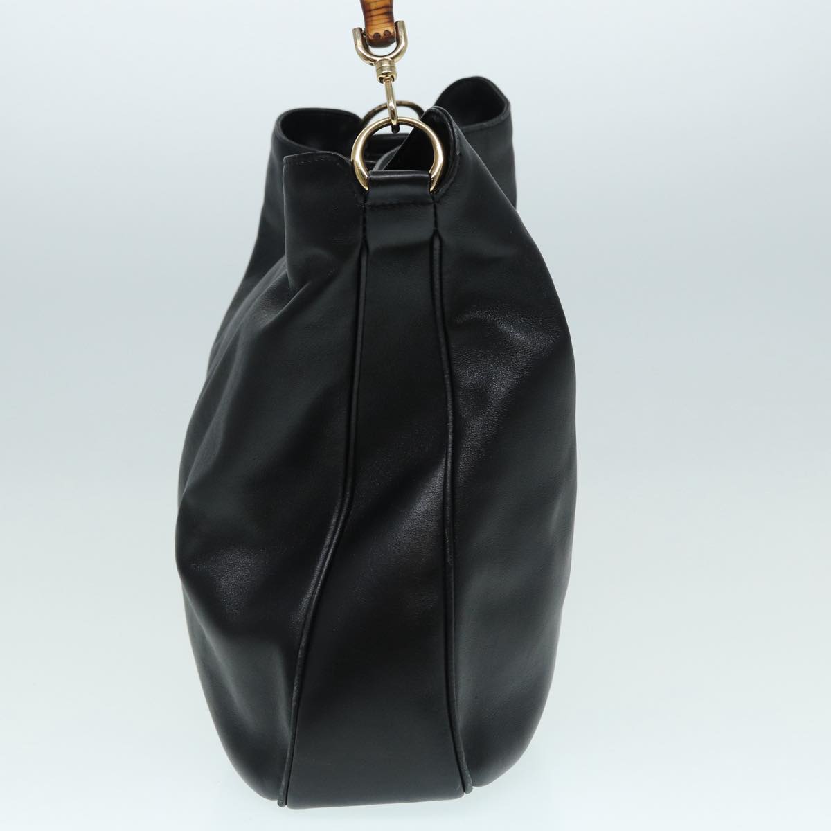 GUCCI Bamboo Hand Bag Leather Black Gold 001 3754 1577  14446