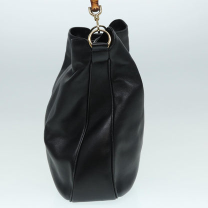 GUCCI Bamboo Hand Bag Leather Black Gold 001 3754 1577  14446
