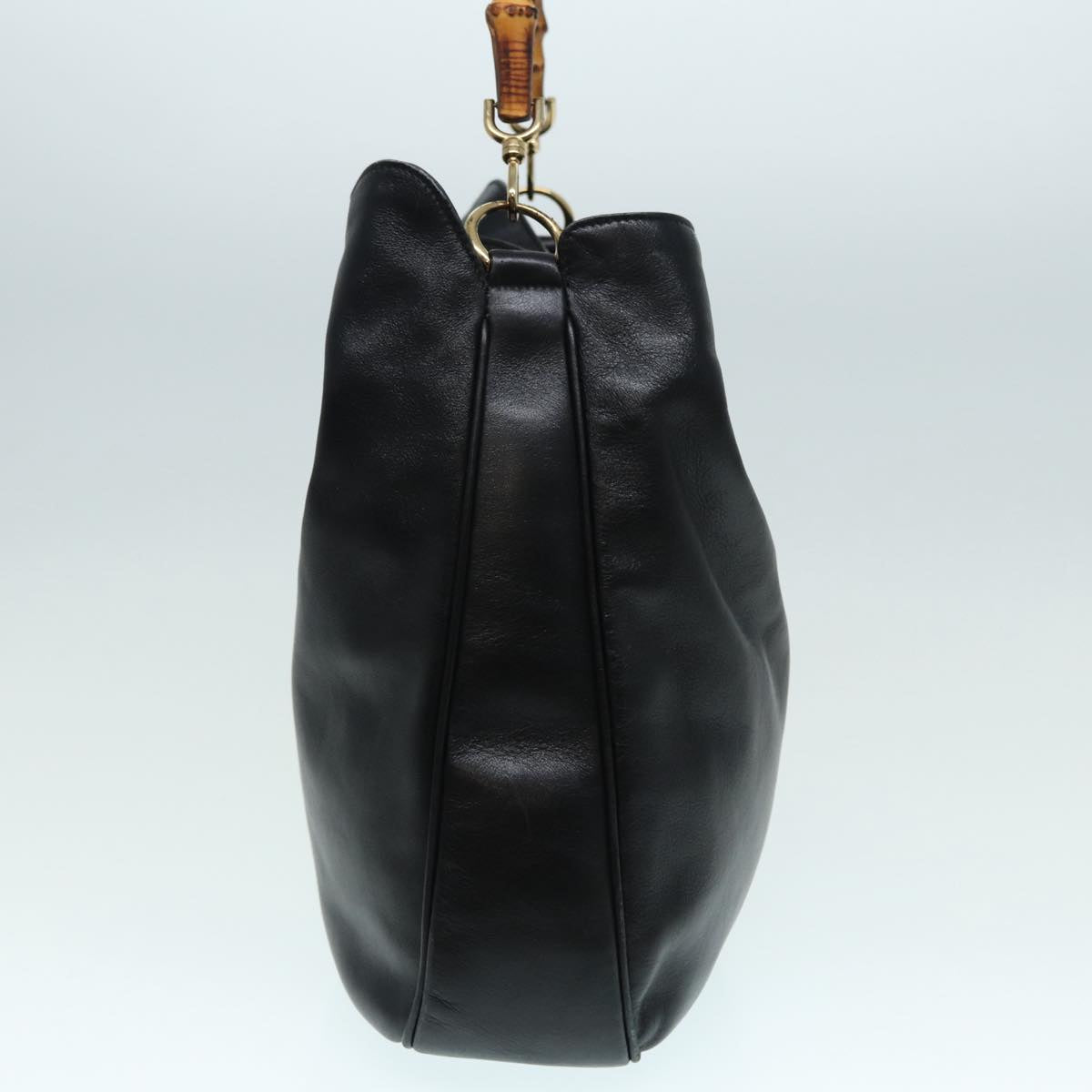 GUCCI Bamboo Hand Bag Leather Black Gold 001 3754 1577  14446