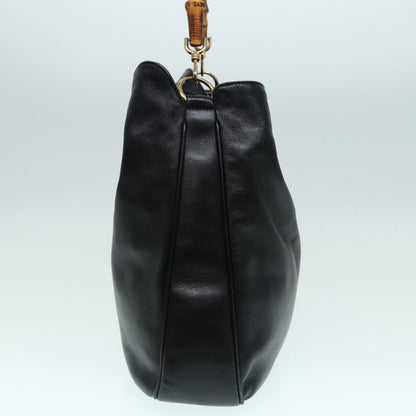 GUCCI Bamboo Hand Bag Leather Black Gold 001 3754 1577  14446