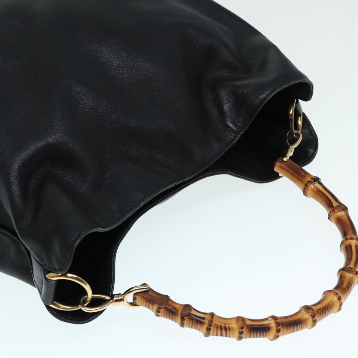 GUCCI Bamboo Hand Bag Leather Black Gold 001 3754 1577  14446