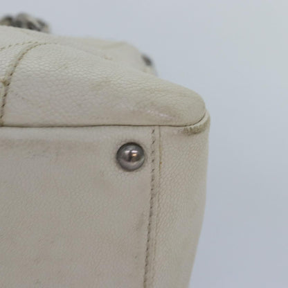 CHANEL Matelasse Chain Shoulder Bag Caviar Skin White Silver CC yk14601
