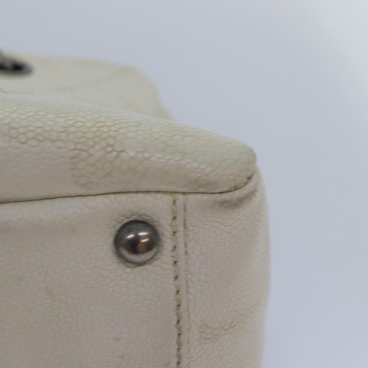 CHANEL Matelasse Chain Shoulder Bag Caviar Skin White Silver CC yk14601