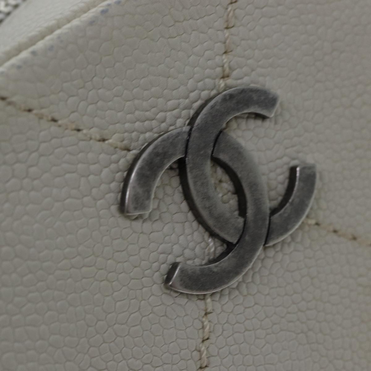 CHANEL Matelasse Chain Shoulder Bag Caviar Skin White Silver CC yk14601
