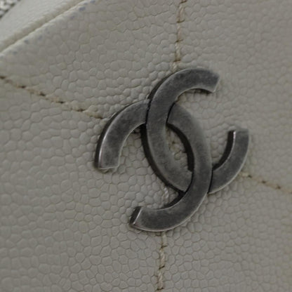 CHANEL Matelasse Chain Shoulder Bag Caviar Skin White Silver CC yk14601