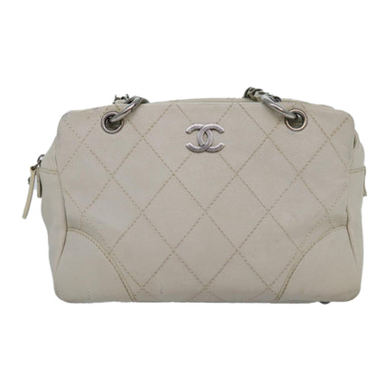 CHANEL Matelasse Chain Shoulder Bag Caviar Skin White Silver CC yk14601