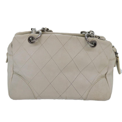 CHANEL Matelasse Chain Shoulder Bag Caviar Skin White Silver CC yk14601