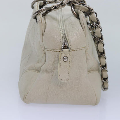 CHANEL Matelasse Chain Shoulder Bag Caviar Skin White Silver CC yk14601