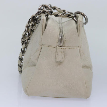 CHANEL Matelasse Chain Shoulder Bag Caviar Skin White Silver CC yk14601