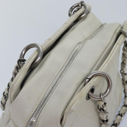 CHANEL Matelasse Chain Shoulder Bag Caviar Skin White Silver CC yk14601