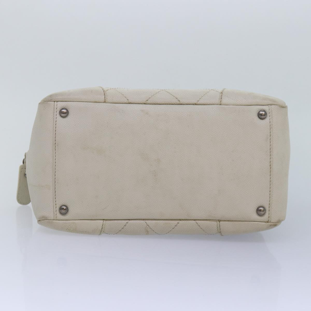 CHANEL Matelasse Chain Shoulder Bag Caviar Skin White Silver CC yk14601